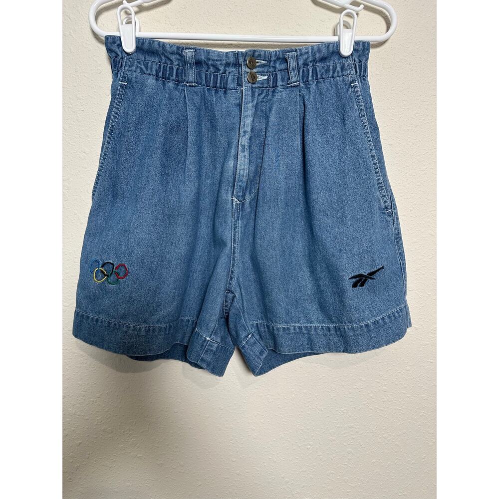 vintage Reebok Olympics blue denim high-waisted shorts with pleats Medium
